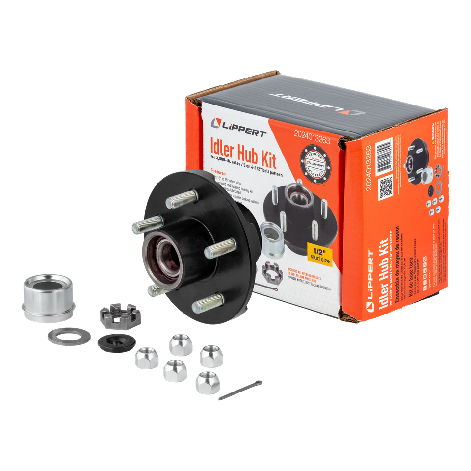 2024013263 - Idler Hub Complete Kit with Installed Bearings - 3,500-lb. Axles, 5 on 4-1/2" Bolt Pattern, 1/2" Stud Size