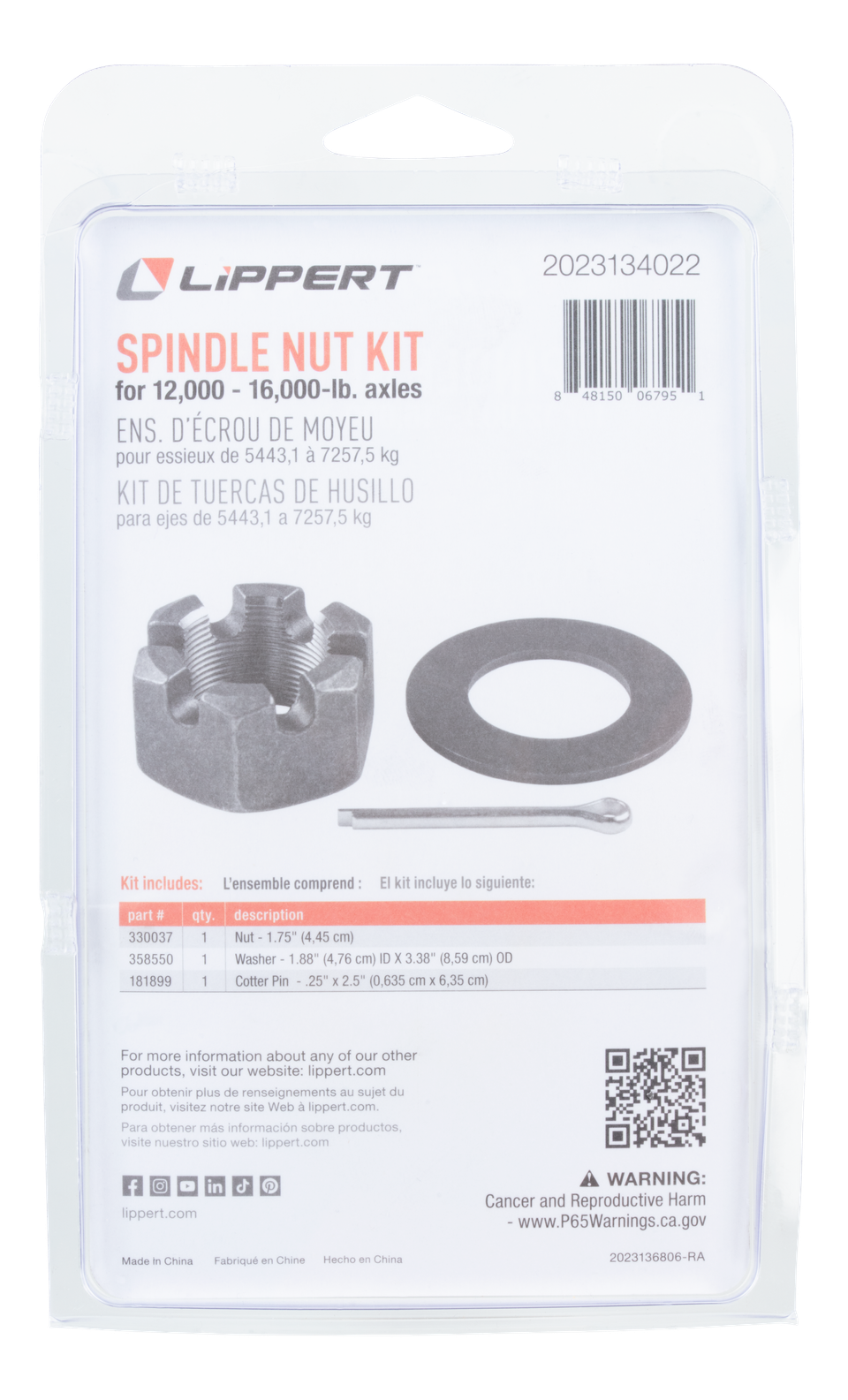 2023134022 - Spindle Nut Kit - 12,000-16,000-lb. Axles, 1-3/4"-12 Thread Size, Round Washer