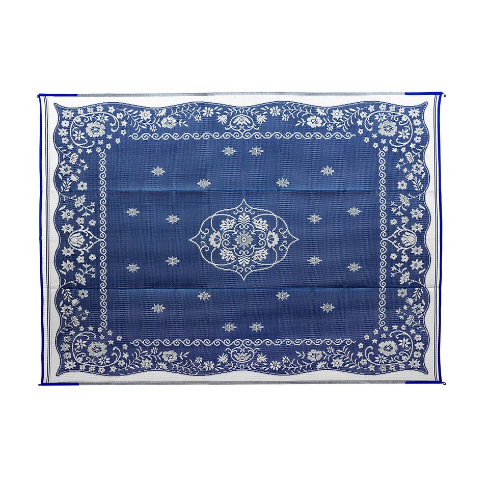 42851 - Outdoor Mat - 9' x 12' Oriental, Blue/White (E/F)