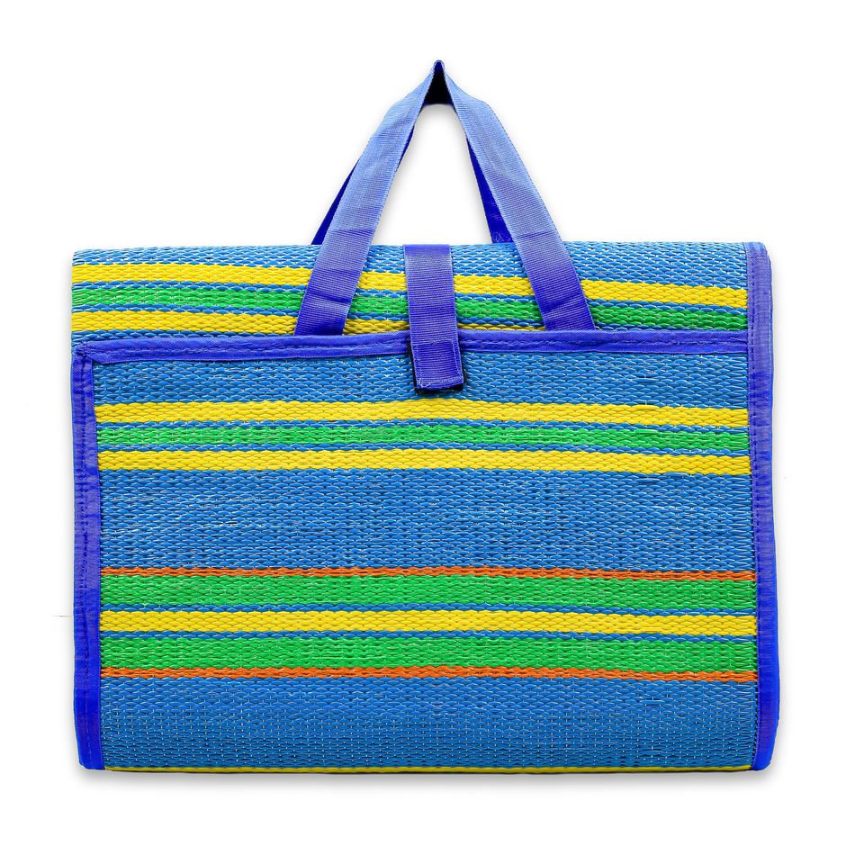 42814 - Handy Mat w/Strap, 72"x108" Blue/Green AsymmetricStripe(E/F)