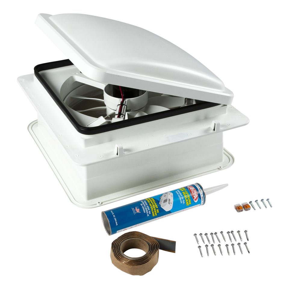 2023042193 - RV Roof Vent Fan with Lid Install Kit - 14" White #FVF14D90R6A-PS-AM
