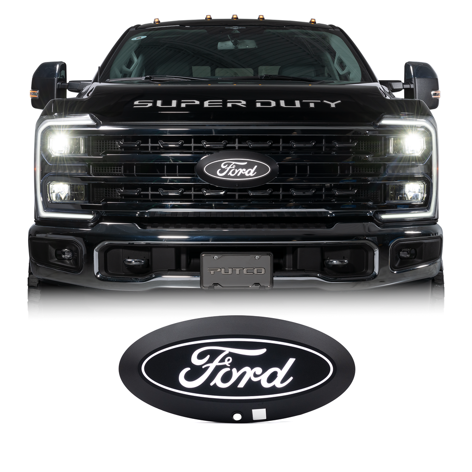 92802 - Luminix White LED Oval Light Up Grille Emblem - Fits Ford F250, F350, F450 20-22 w/ camera - 2020-2022 Ford F-250 Super Duty and more