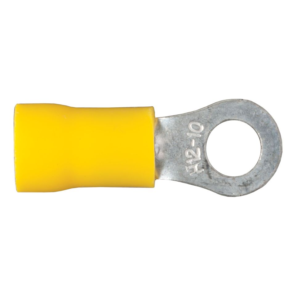 59531 - 12-10 Gauge Yellow Vinyl-Insulated Ring Terminal Wire Connectors, #10 Stud, 100-Pack
