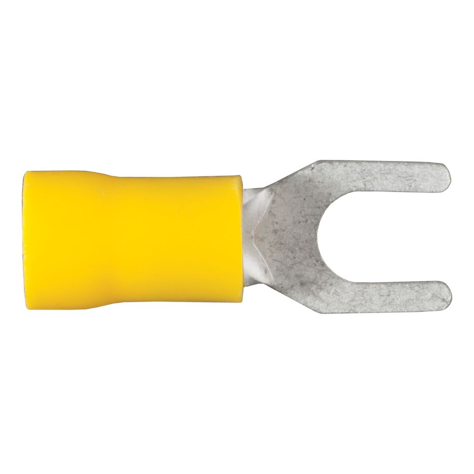 59631 - 12-10 Gauge Yellow Vinyl-Insulated Spade Terminal Connectors, #10 Stud, 100-Pack