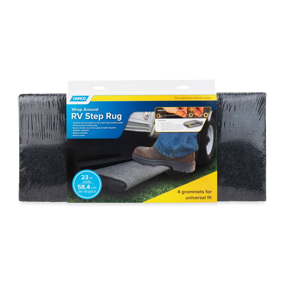 42935 - XL Wrap Around RV Step Rug — For Manual & Electric RV Steps — Fits 23" Wide Steps — Weather-Resistant — Gray