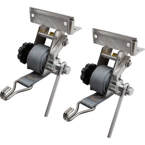 5480006 - 1-1/2 Inch x 7 Foot Stainless Steel Ladder Rack Ratchet Tie Down Angle Mount with Double J Hooks