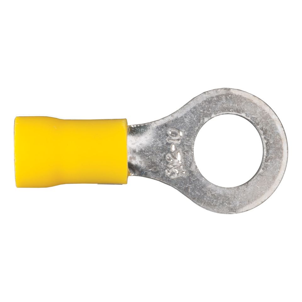 59556 - 12-10 Gauge Yellow Vinyl-Insulated Ring Terminal Wire Connectors, 5/16-Inch Stud, 100-Pack