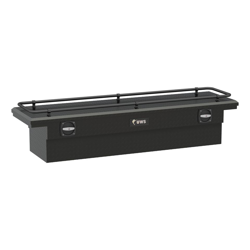 SL-72-LP-MB-R - Matte Black Aluminum 72" Secure Lock Crossover Truck Tool Box, Low Profile, Rail - 2011-2026 Ram 2500 and more