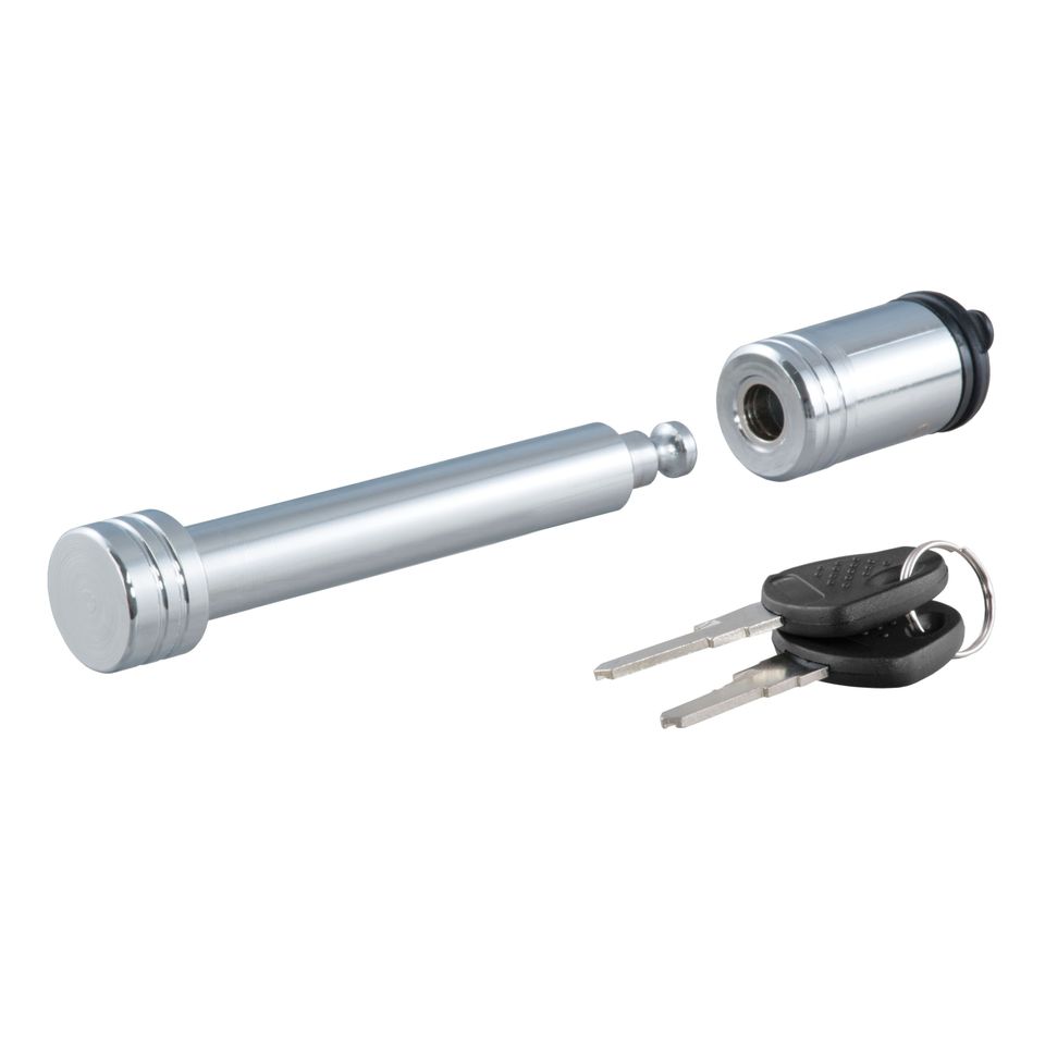23528 - 5/8" Trailer Hitch Lock — Barbell Style, Fits 2" & 2-1/2" Receivers, Chrome, 1/4-Turn Key Lock, Dust Cap, 2 Keys, 6" Overall Length
