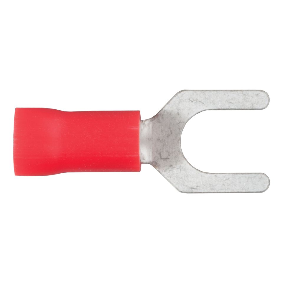 59611 - 22-18 Gauge Red Vinyl-Insulated Spade Terminal Connectors, #10 Stud, 100-Pack
