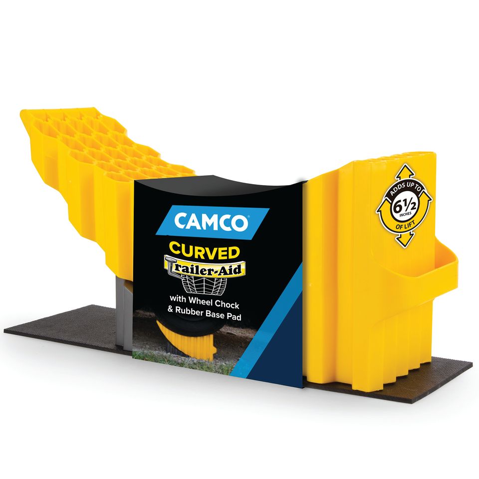 44436 - Curved Trailer-Aid with Chock and Pad — Heavy-Duty Honeycomb Design — Holds up to 9,000 lb — Compatible w/Trailers Up to 20,000 lb with Tires up to 32" in Diameter