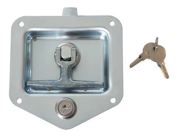 L8915 - Zinc Plated Steel Flush Mount Single Point T-Handle Latch Assembly with Mounting Holes