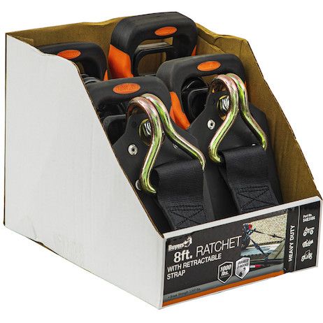 5483106CC - 8 Foot Heavy Duty Retractable Ratchet Tie Down - Full Cut Case (4 Pieces Per Case)