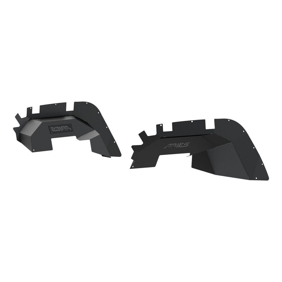 1500550 - Black Aluminum Front Jeep Wrangler JL Inner Fender Liner Wheel Well Guard Covers - 2020-2026 Jeep Gladiator, 2018-2026 Jeep Wrangler