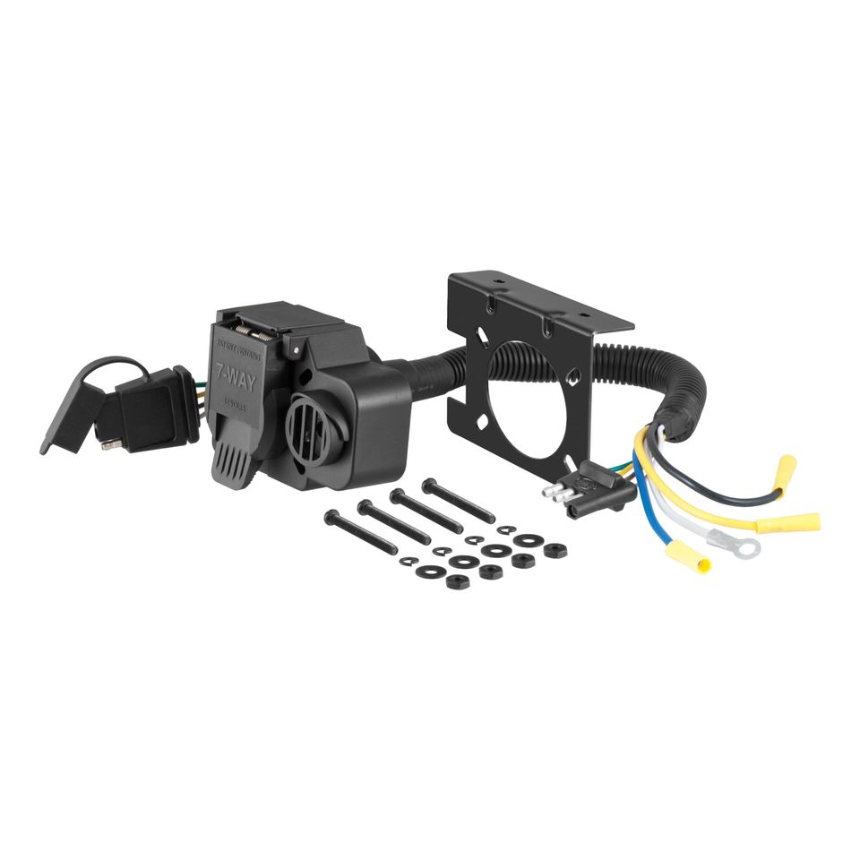 57102 - Dual-Output 4-Way Flat Vehicle-Side to 7-Way RV Blade Trailer Wiring Adapter with Backup Alarm