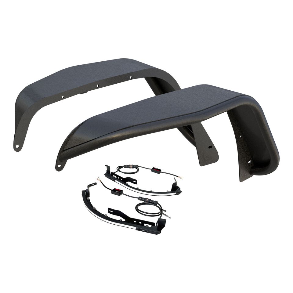 2500830 - Textured Black Aluminum Front Jeep Wrangler JK Fender Flares with LED Lights - 2018 Jeep Wrangler JK, 2007-2017 Jeep Wrangler