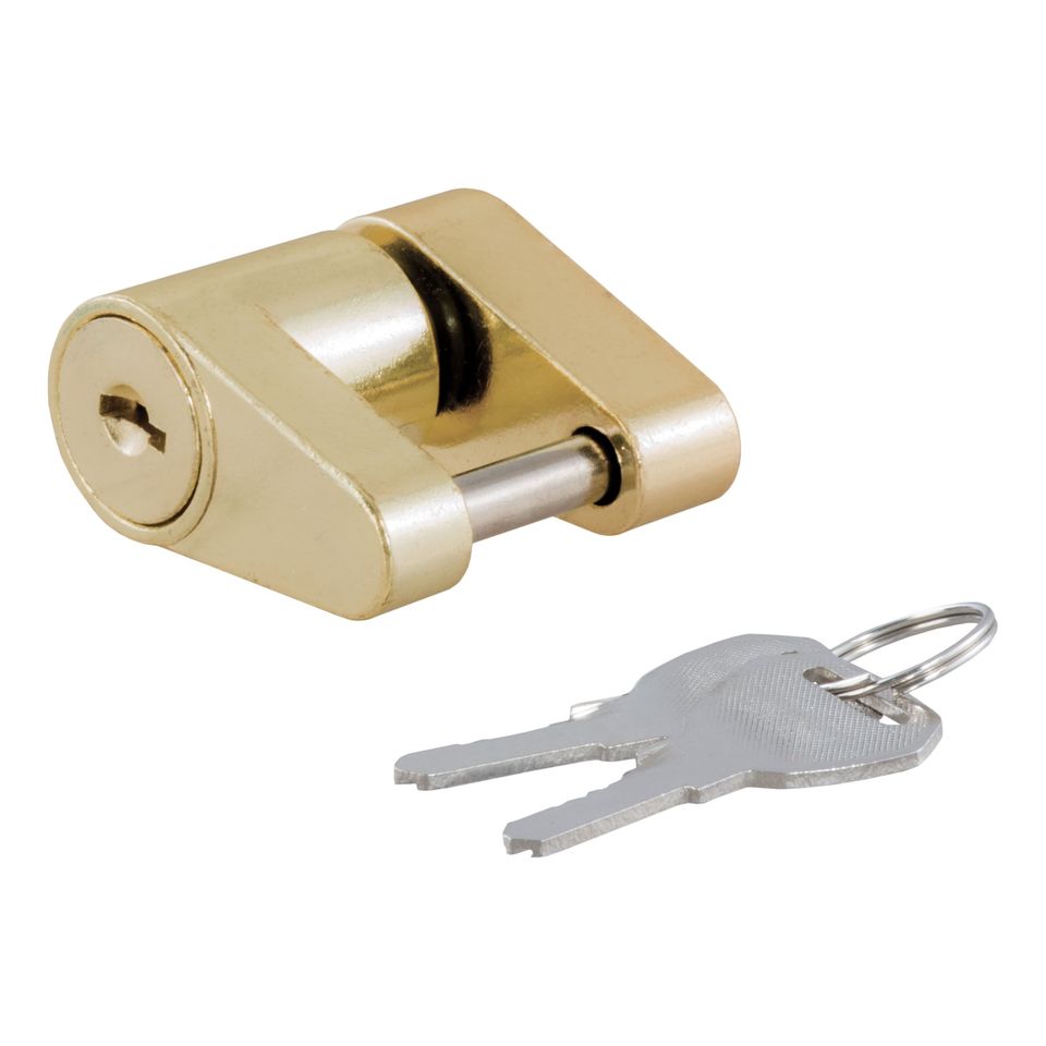 23022 - Brass-Plated Steel Trailer Tongue Coupler Lock, 1/4-Inch Pin Diameter, Up to 3/4-Inch Span