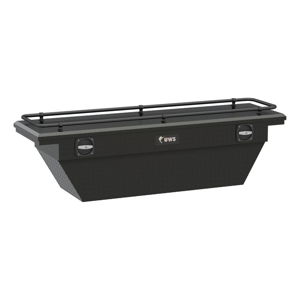 SLD69-A-LP-MB-R - Matte Black Aluminum 69" Deep Angled Secure Lock Tool Box, Low Profile, Rail - 1999-2026 Chevrolet Silverado 1500 and more