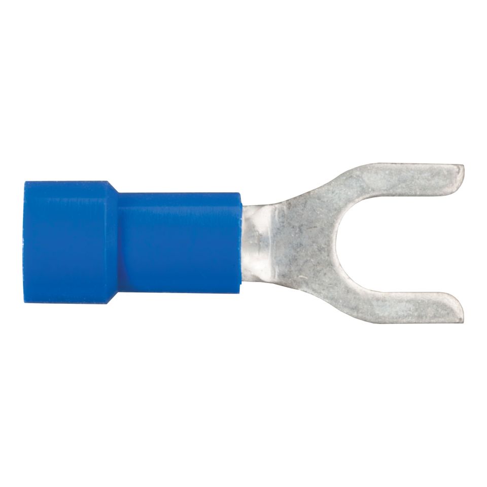 59621 - 16-14 Gauge Blue Vinyl-Insulated Spade Terminal Connectors, #10 Stud, 100-Pack