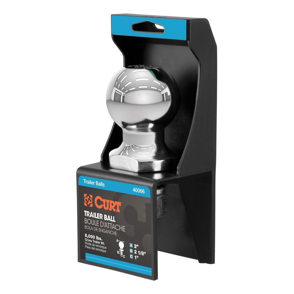 40066 - 2in. Trailer Ball (1in. x 2-1/8in. Shank; 6;000 lbs.; Chrome; Packaged)