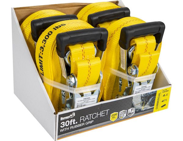 5483000CC - 30 Foot Commercial Grade Ratchet Strap with Soft Rubber Grips - J Hooks, Full Cut Case (4 Pieces Per Case)