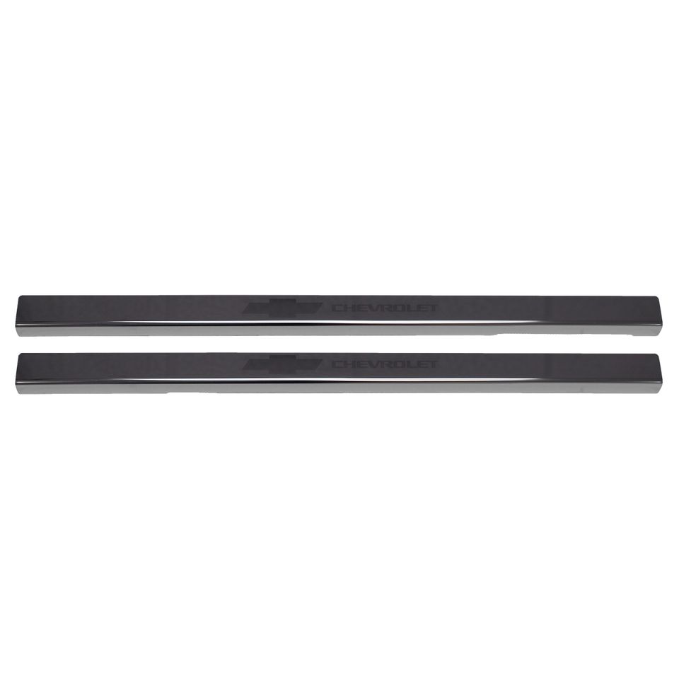 95183BPGM-1 - Chevrolet Bowtie Licensed Black Stainless Steel Door Sills Kit - Fits Chevy Silverado 2019-2026 Double Cab Regular Cab - 2019-2026 Chevrolet Silverado 1500 and more