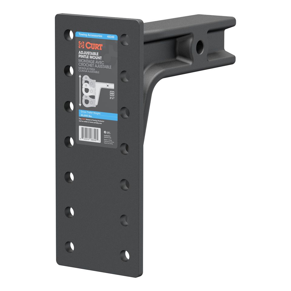 48349 - Adjustable Pintle Mount for 2-1/2-Inch Hitch Receiver, 20,000 lbs, 12-1/2-Inch Height, 10-3/4-Inch Length