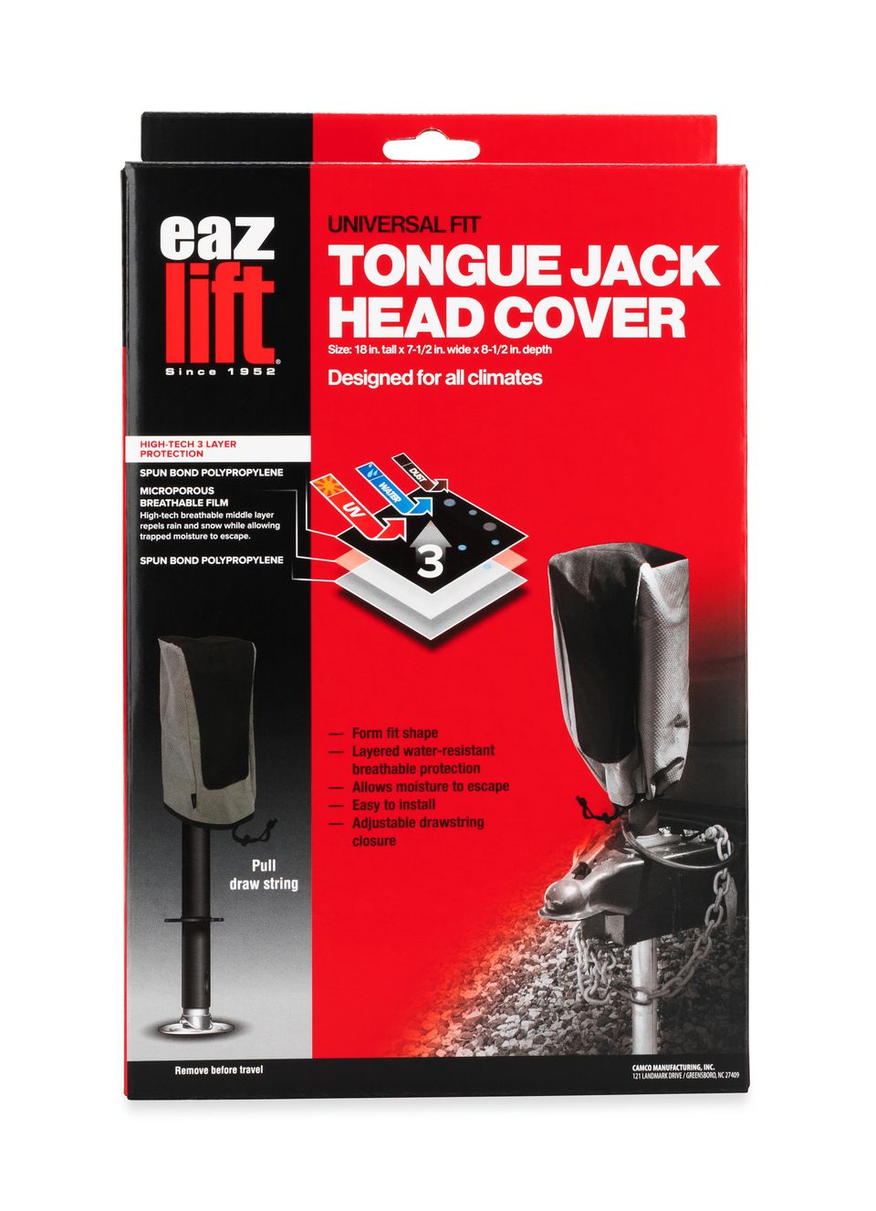 48356 - Eaz-Lift Electric Trailer Tongue Jack Head Cover, 18" (H) x 7 1/2" (W) x 8" (D)