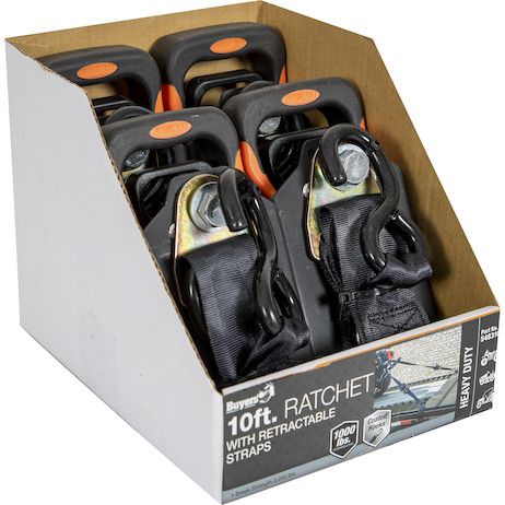 5483105CC - 10 Foot Heavy Duty Retractable Ratchet Tie Down - Full Cut Case (4 Pieces per Case)