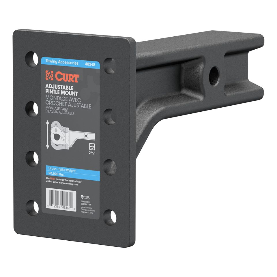 48348 - Adjustable Pintle Mount for 2-1/2-Inch Hitch Receiver, 20,000 lbs, 7-1/4-Inch Height, 10-3/4-Inch Length