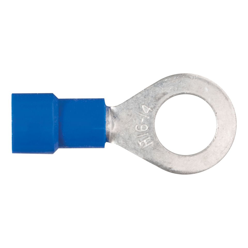 59522 - 16-14 Gauge Blue Vinyl-Insulated Ring Terminal Wire Connectors, 1/4-Inch Stud, 100-Pack