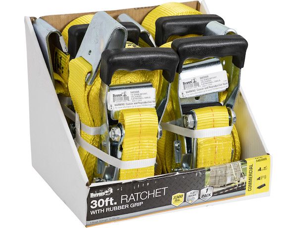 5483005CC - 30 Foot Commercial Grade Ratchet Strap with Soft Rubber Grips - Flat Hooks, Full Cut Case (4 Pieces Per Case)