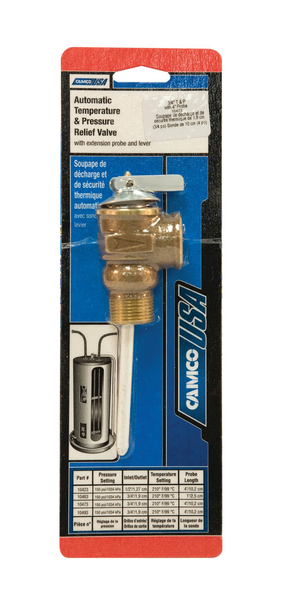 10471 - T&P Valve 3/4" w/4" Probe Coated 150psi (E/F)(BULK)